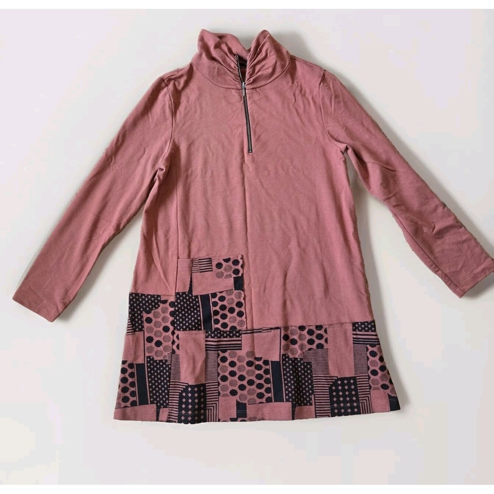 Chalet Et Ceci Women's S Tunic Top Abstract Artsy Pocket Light Sweater Zip Pull